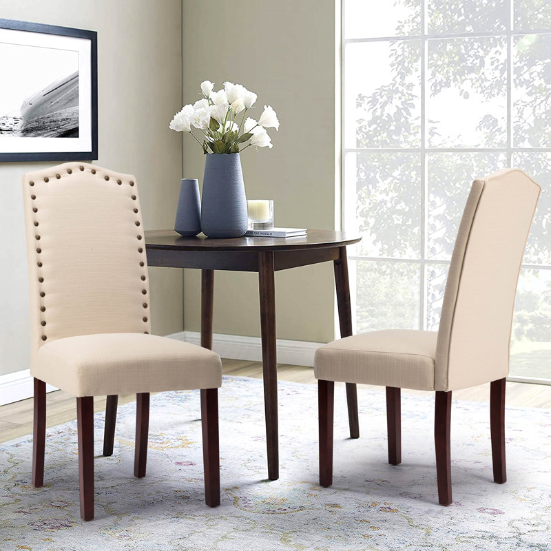 High Back Fabric Upholstered Dining Chairs with Nailhead Trim Set of 2 Red Barrel Studio Upholstery Color Taupe
